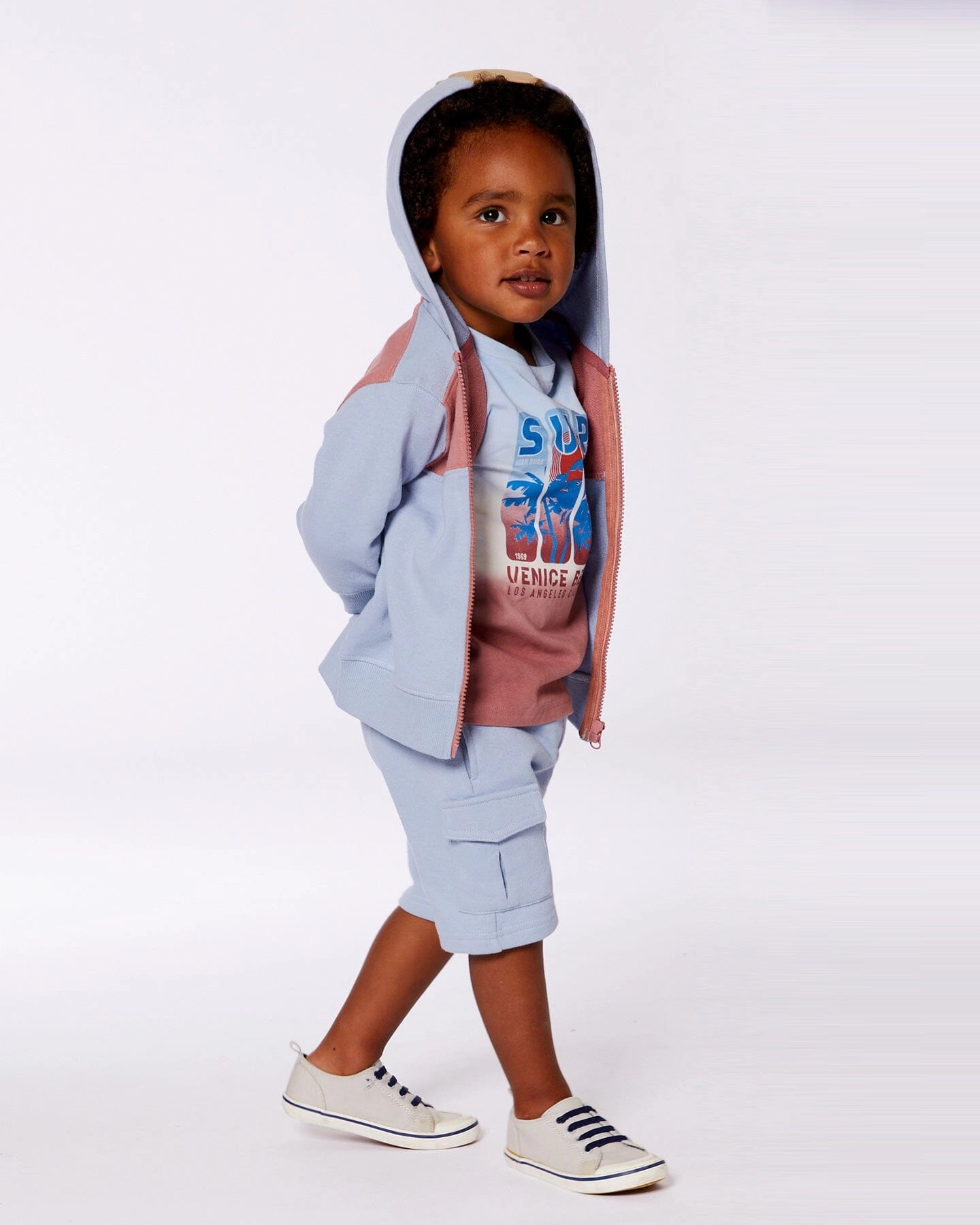 French Terry Full Zip Hoodie Sweatshirt Pale Blue And Dark Old Rose Boys Half Zip Pullover