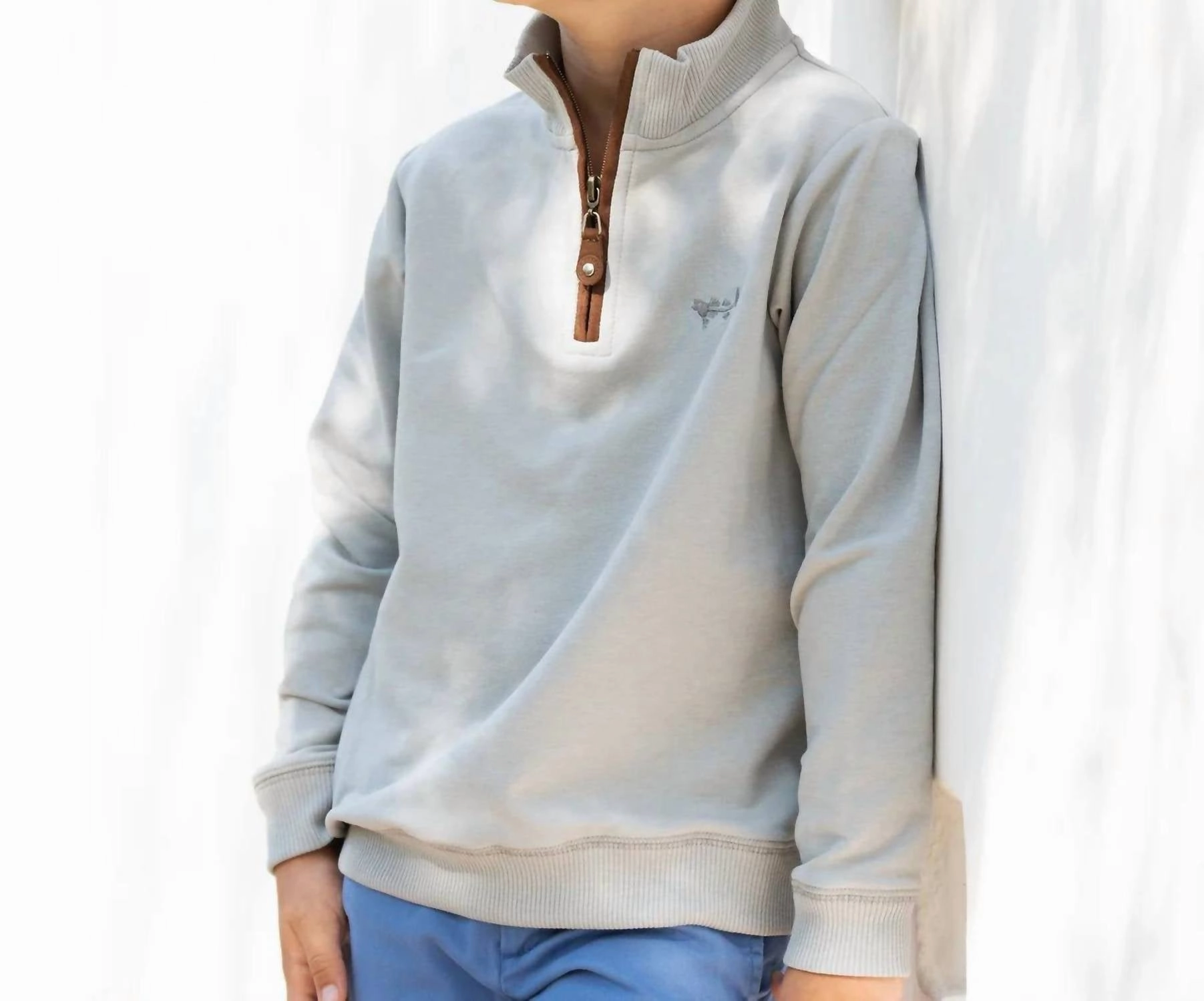 French Terry Quarter Zip In Heather Grey Boys Henley T Shirt