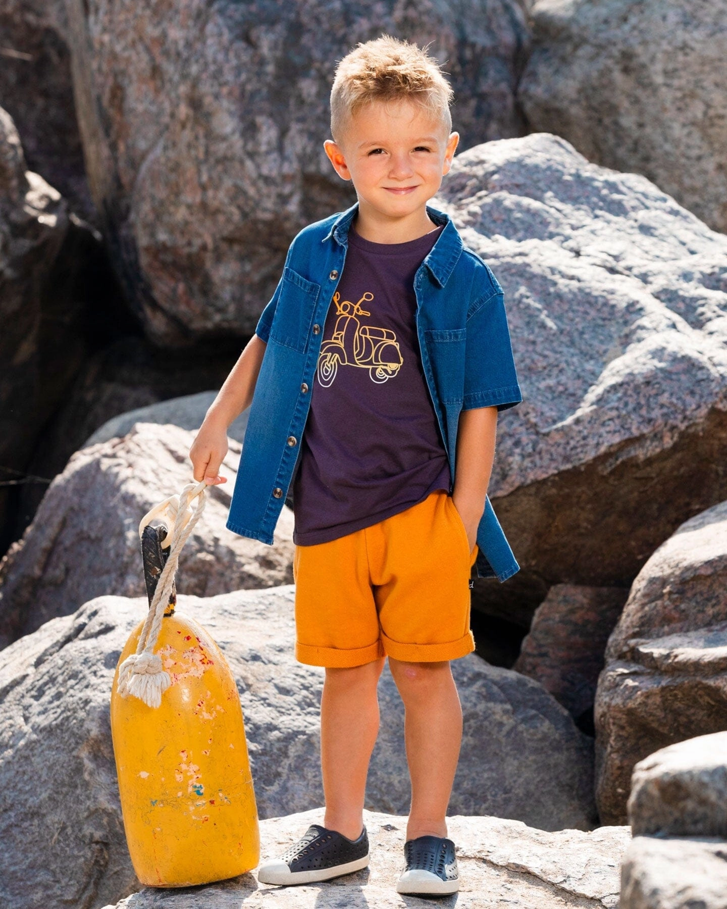 French Terry Short Vibrant Orange Boys Drawstring Athletic Shorts