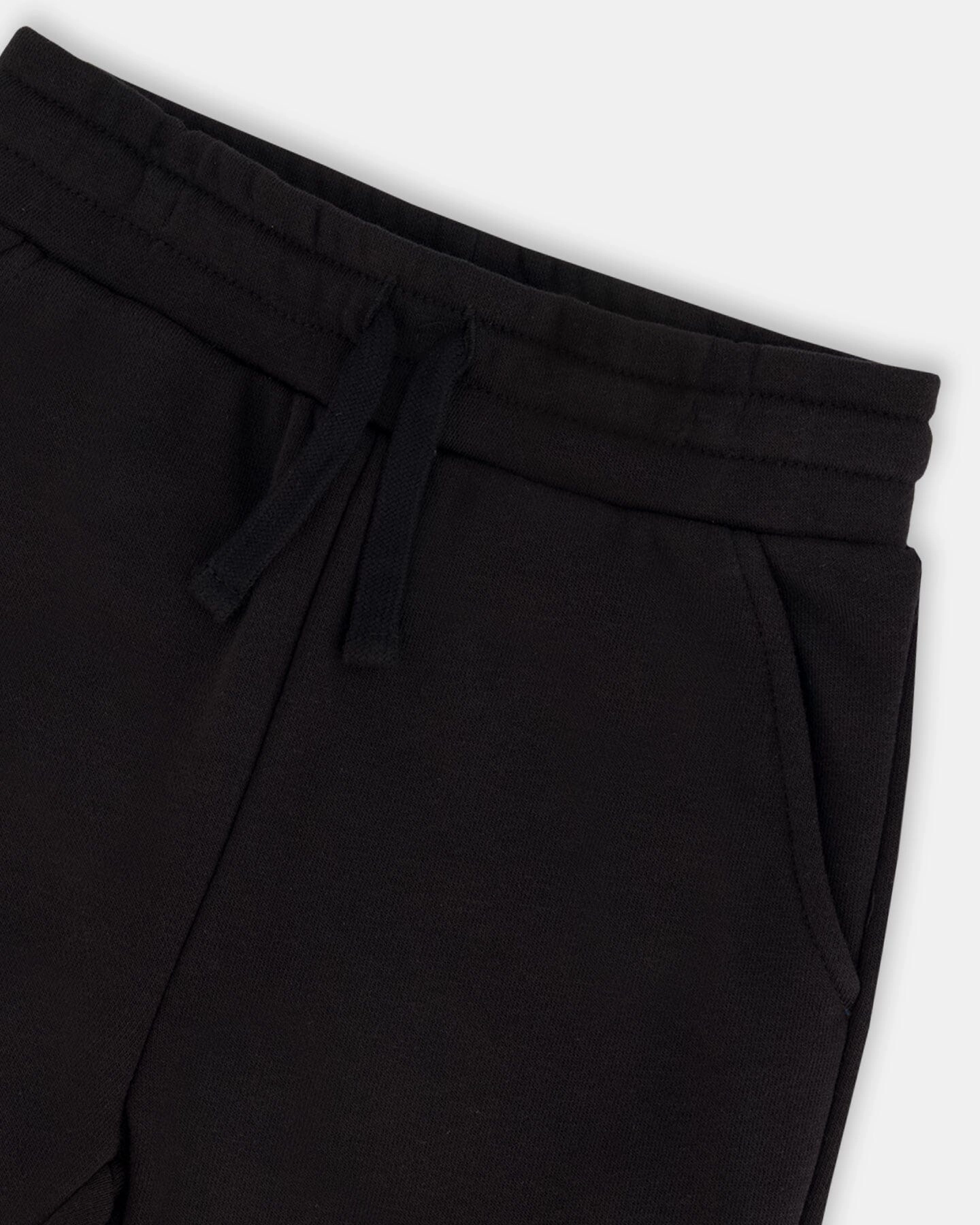 French Terry Sweatpants With Side Pockets Black Boys Elastic Waist Trousers