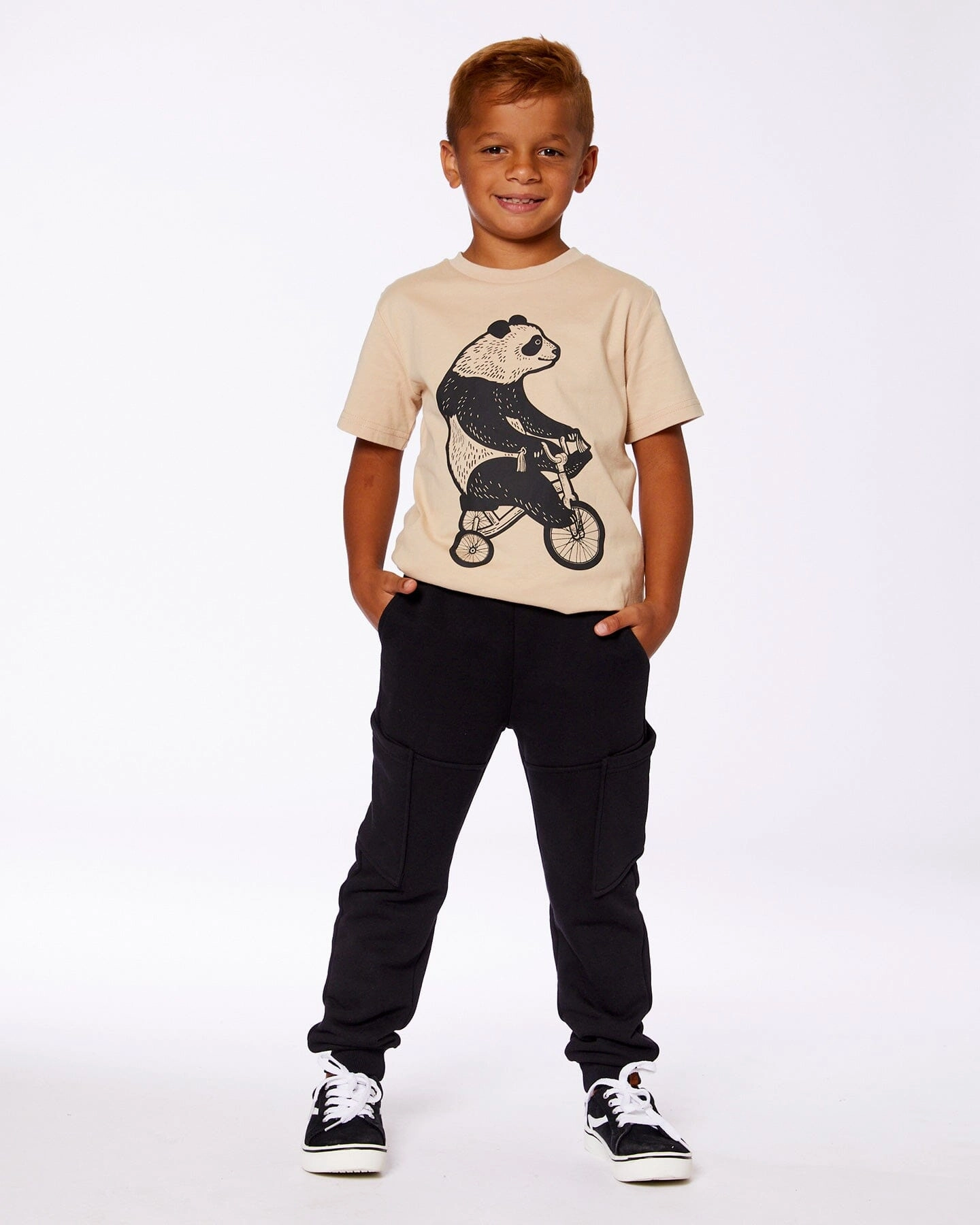 French Terry Sweatpants With Side Pockets Black Boys Elastic Waist Trousers