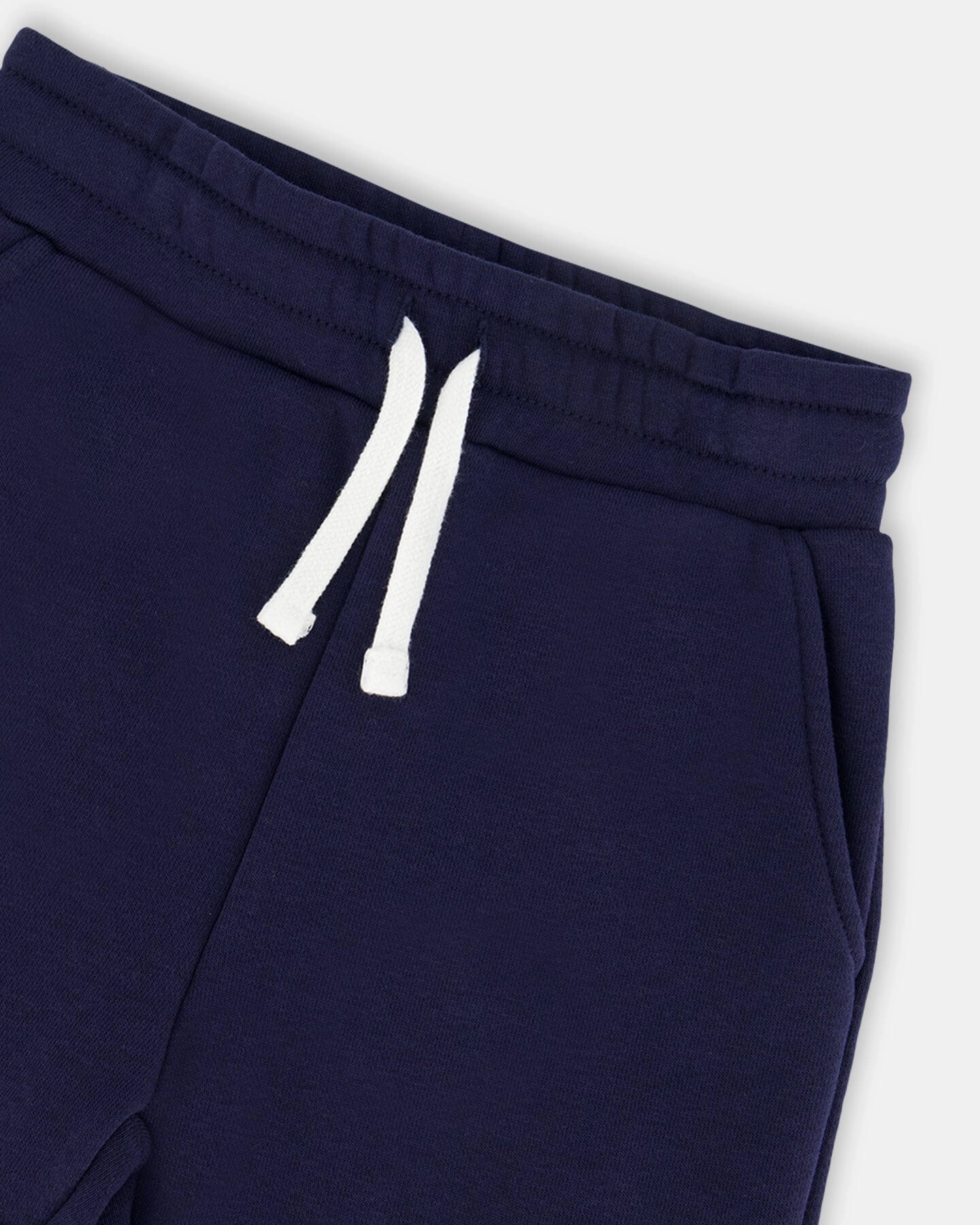 French Terry Sweatpants With Side Pockets Navy Blue Boys Elastic Waist Trousers