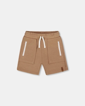 French Terry Zip Pocket Shorts Beige boys athletic shorts, cargo shorts boys
