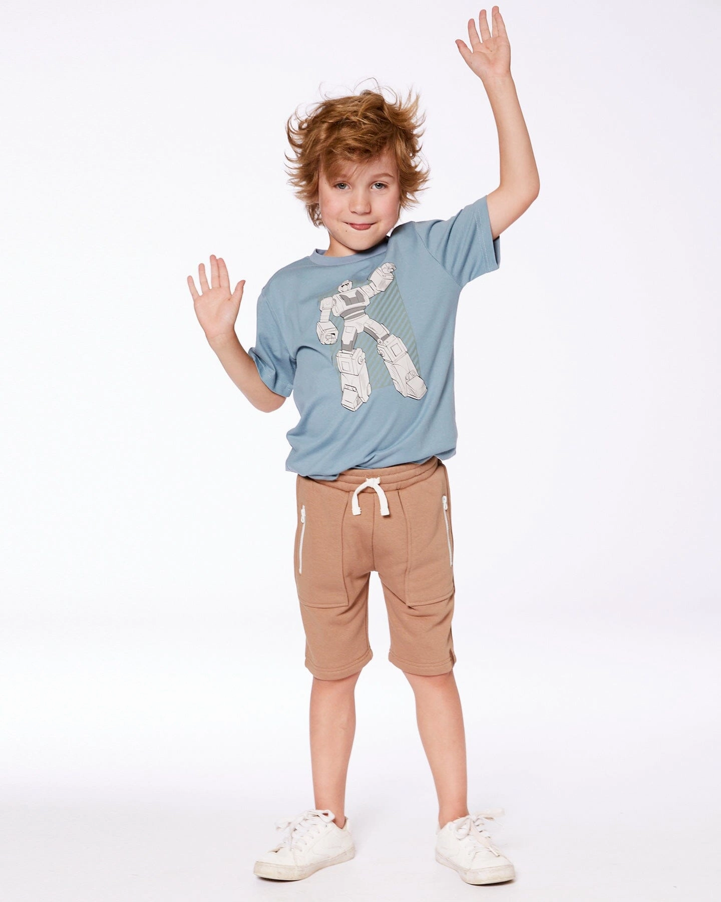 French Terry Zip Pocket Shorts Beige Boys Drawstring Athletic Shorts