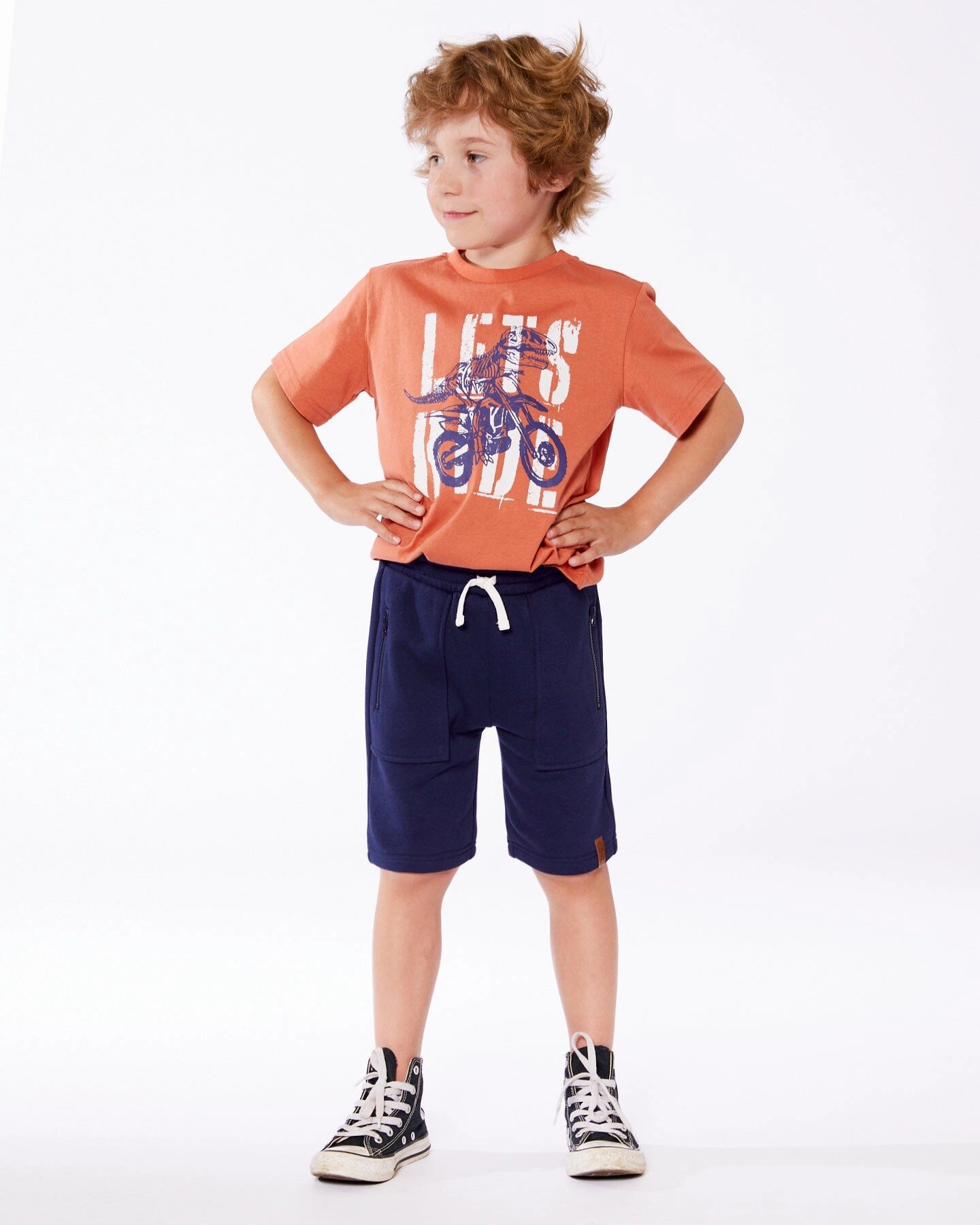 French Terry Zip Pocket Shorts Navy Blue Boys Drawstring Athletic Shorts