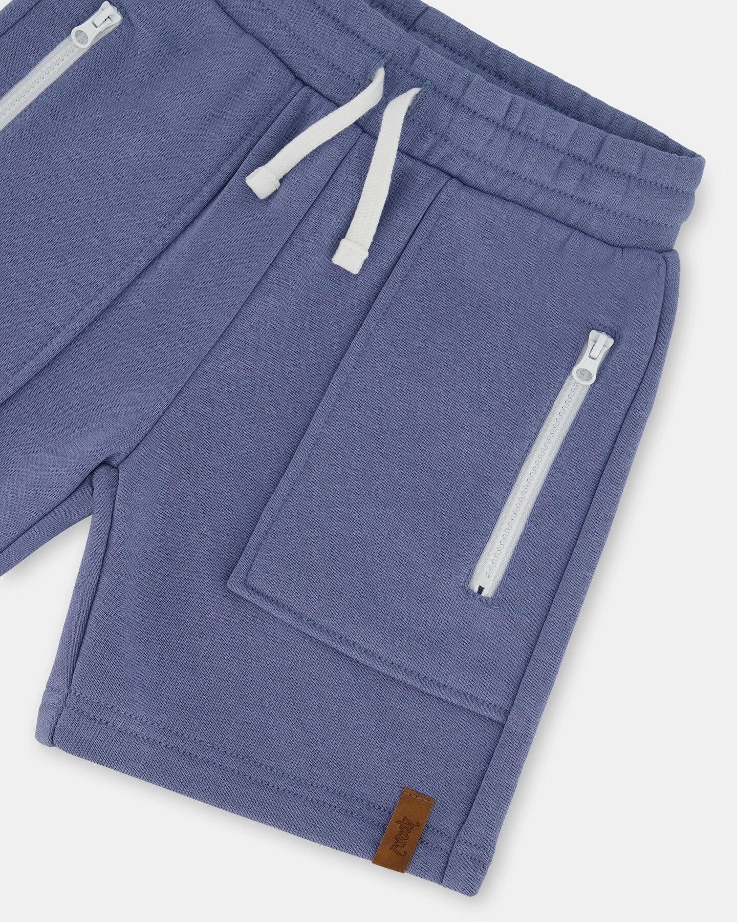 French Terry Zip Pocket Shorts Pale Mauve Blue Boys Drawstring Athletic Shorts