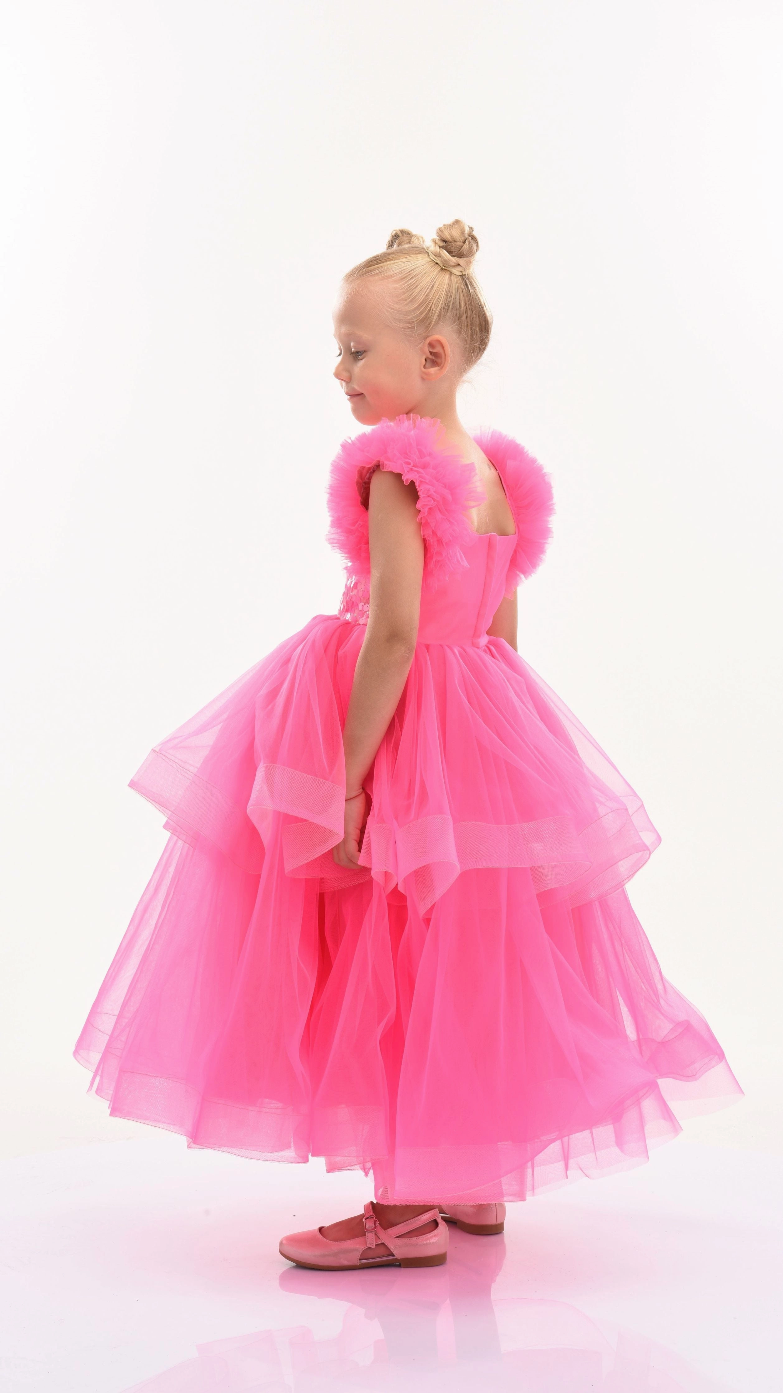 Fuchsia Peralta Sequin Ruffle Tulle Dress Boys Henley T Shirt