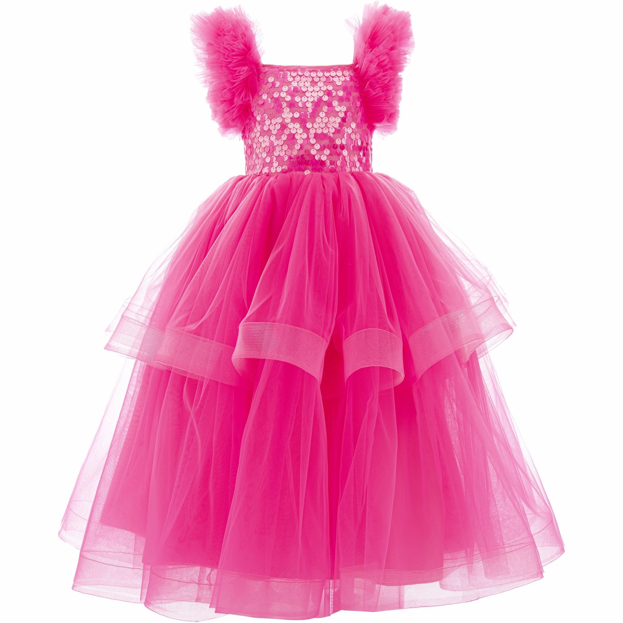 Fuchsia Peralta Sequin Ruffle Tulle Dress Boys Henley T Shirt