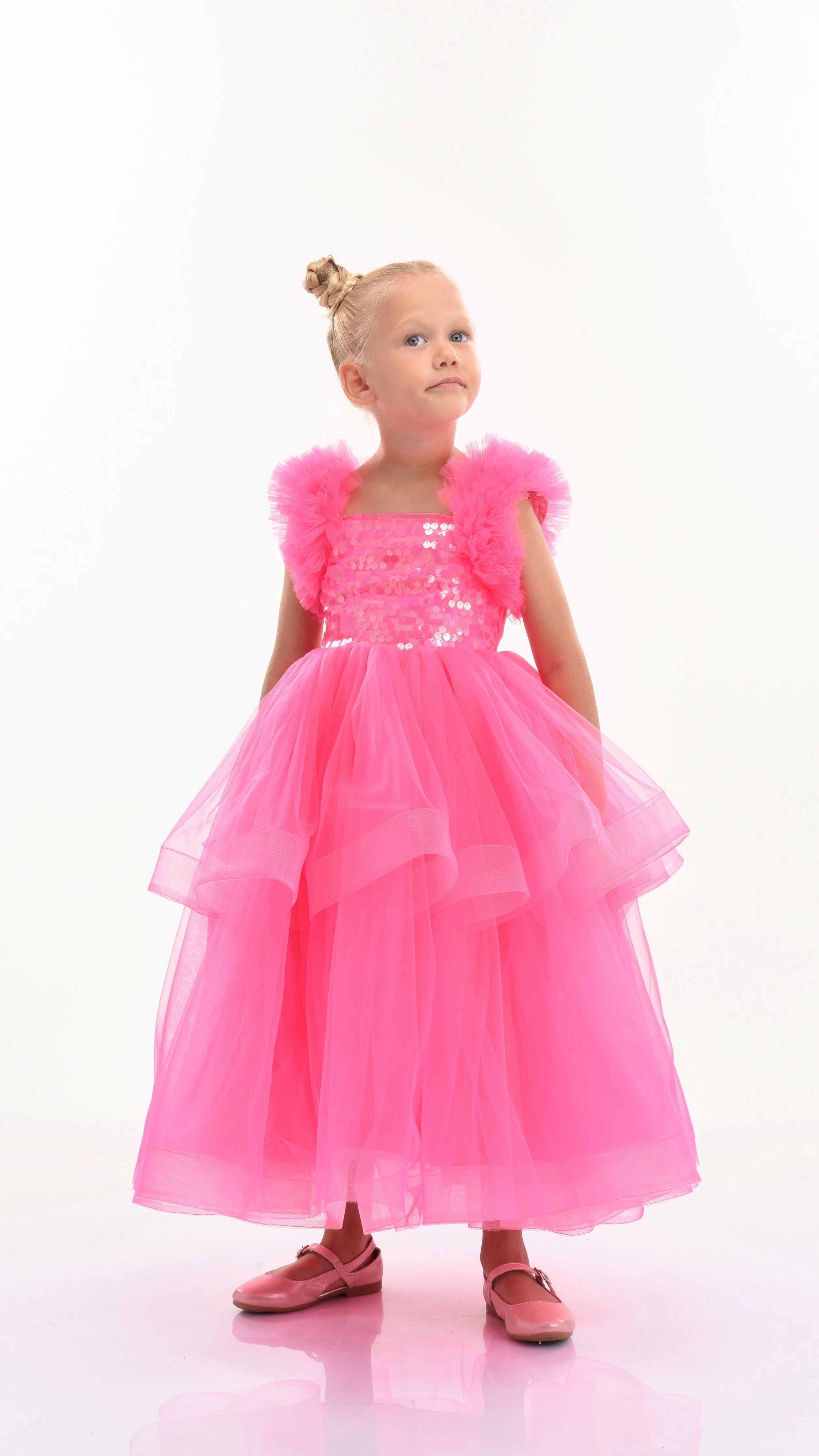 Fuchsia Peralta Sequin Ruffle Tulle Dress Boys Henley T Shirt