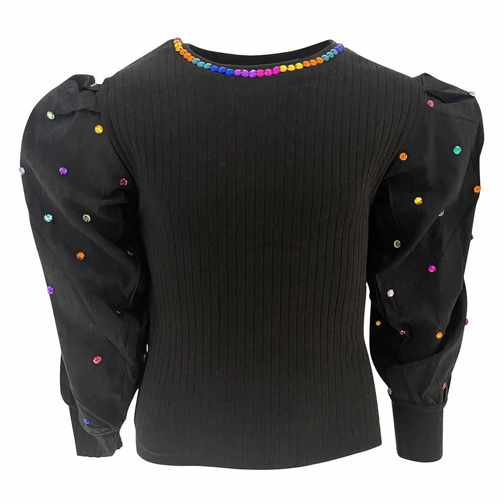 Gem Queen Puff Sleeve Girls Chunky Knit Sweater