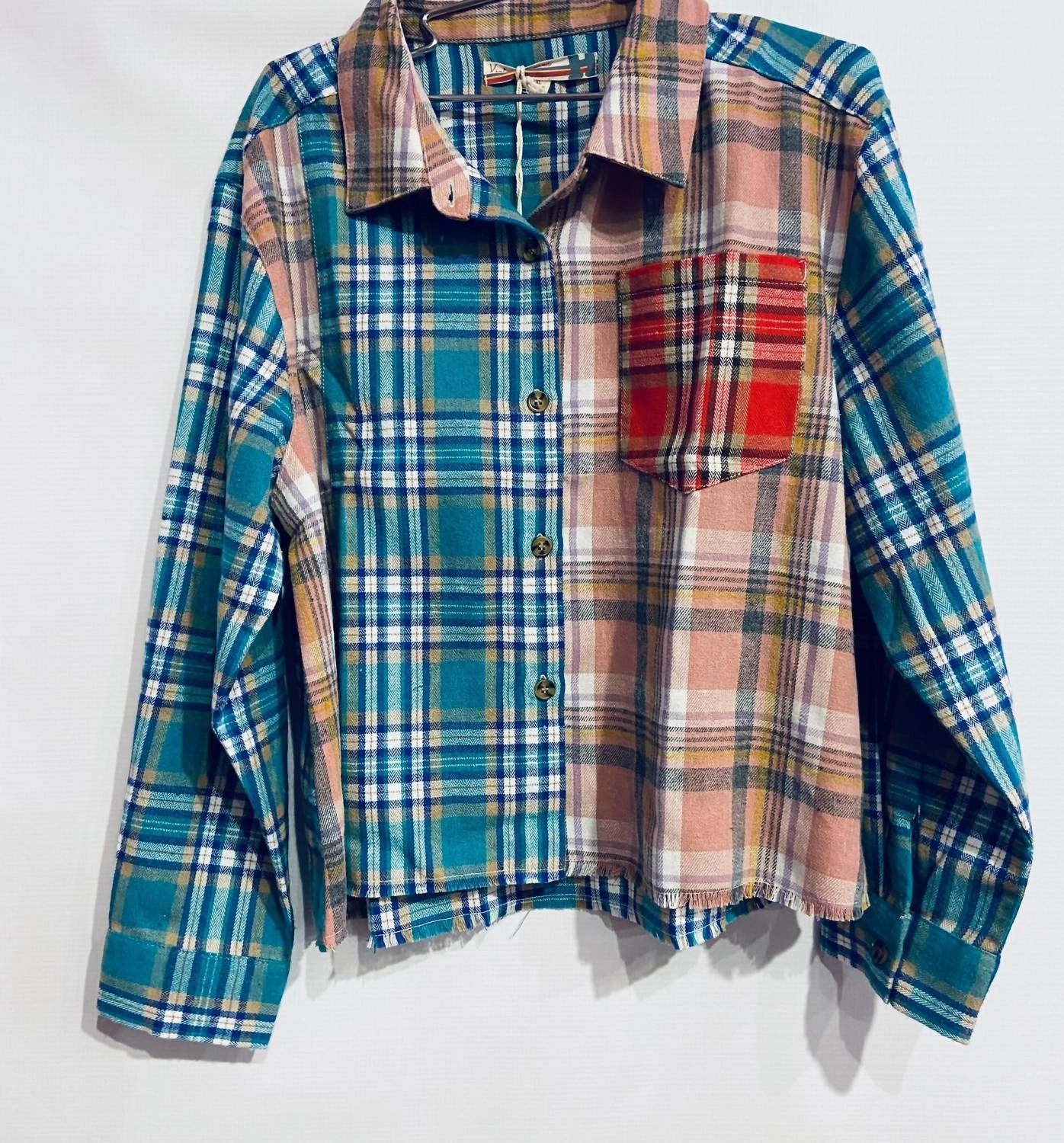 Gir'ls Plaid Trim Shirt In Blue Girls Tunic Top