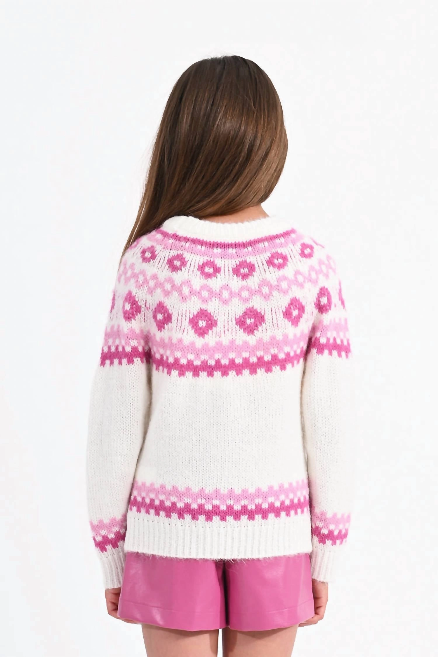 Girl Fair Isle Sweater In Pink Girls Tunic Top