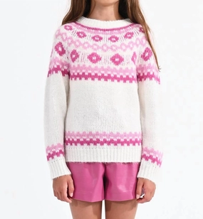 Girl Fair Isle Sweater In Pink ruffle tops girls, long sleeve tees girls