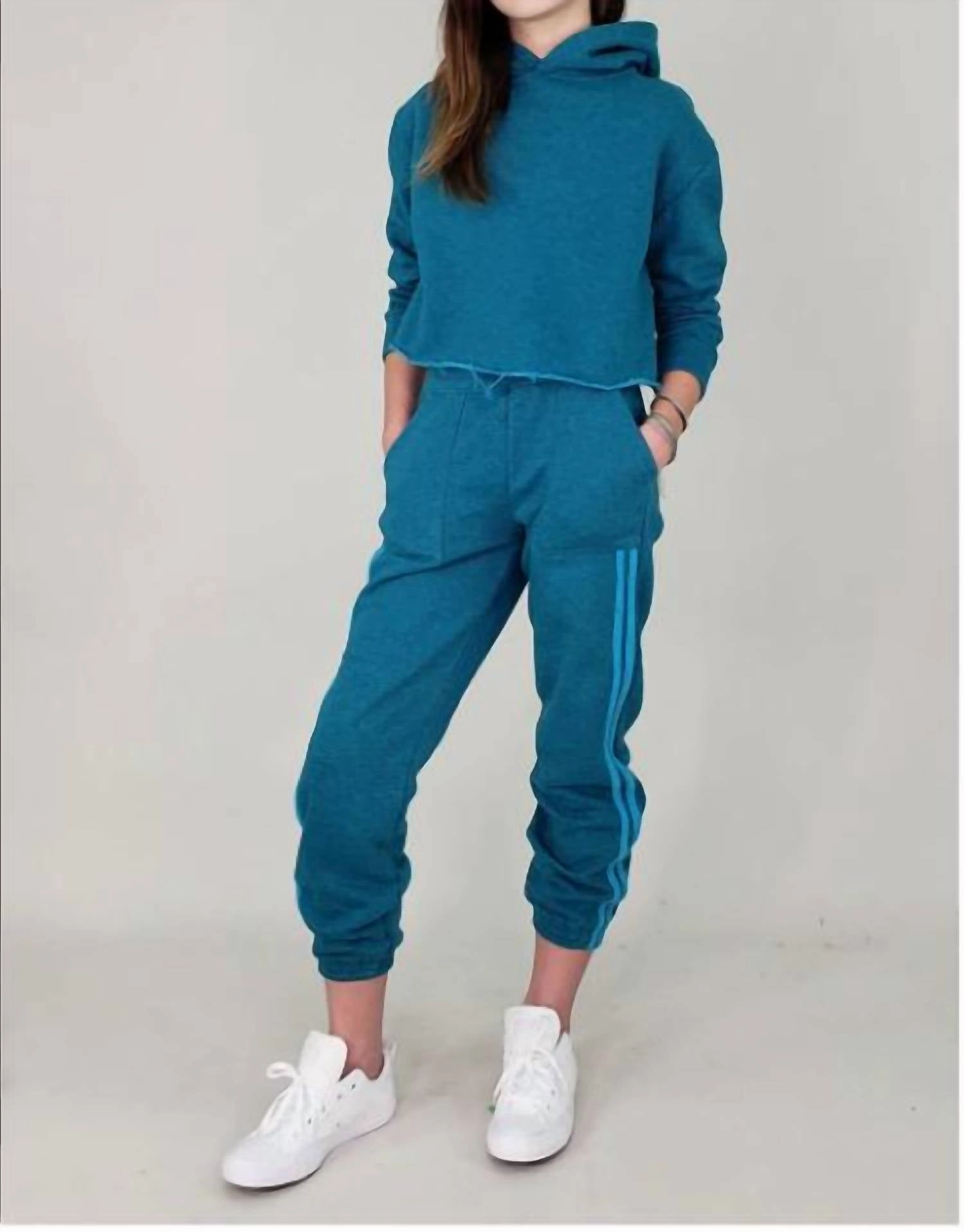 Girl Knit Crop Hoodie In Blue Girls Tunic Top