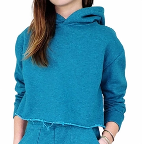 Girl Knit Crop Hoodie In Blue ruffle tops girls, long sleeve tees girls