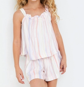 Girl Ruffle Satin Tank In Multi ruffle tops girls, long sleeve tees girls