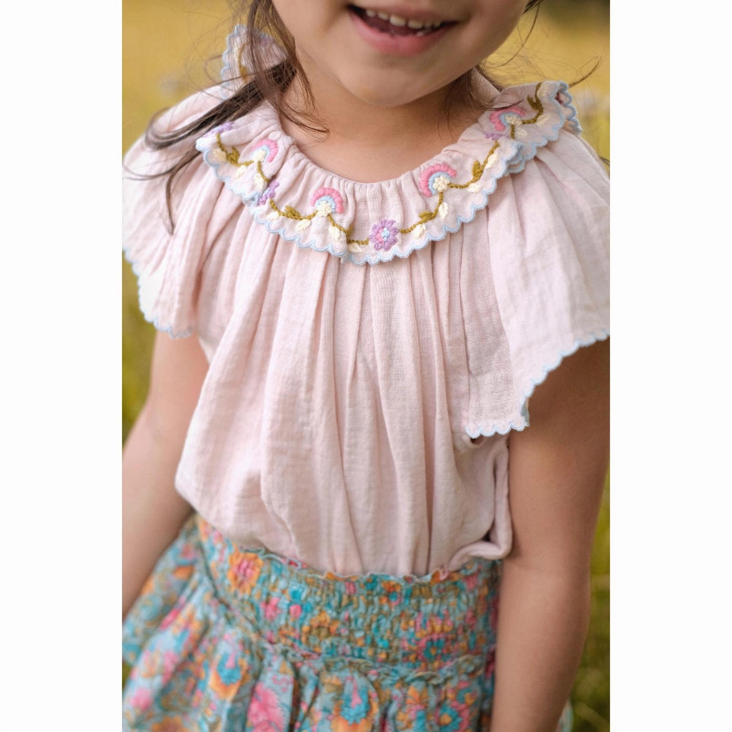 Girl's Antoinette Double Gauze Blouse In Pink Girls Tunic Top