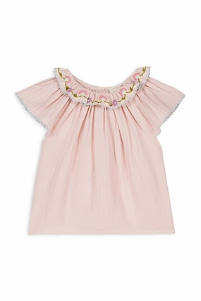 Girl's Antoinette Double Gauze Blouse In Pink ruffle tops girls, long sleeve tees girls