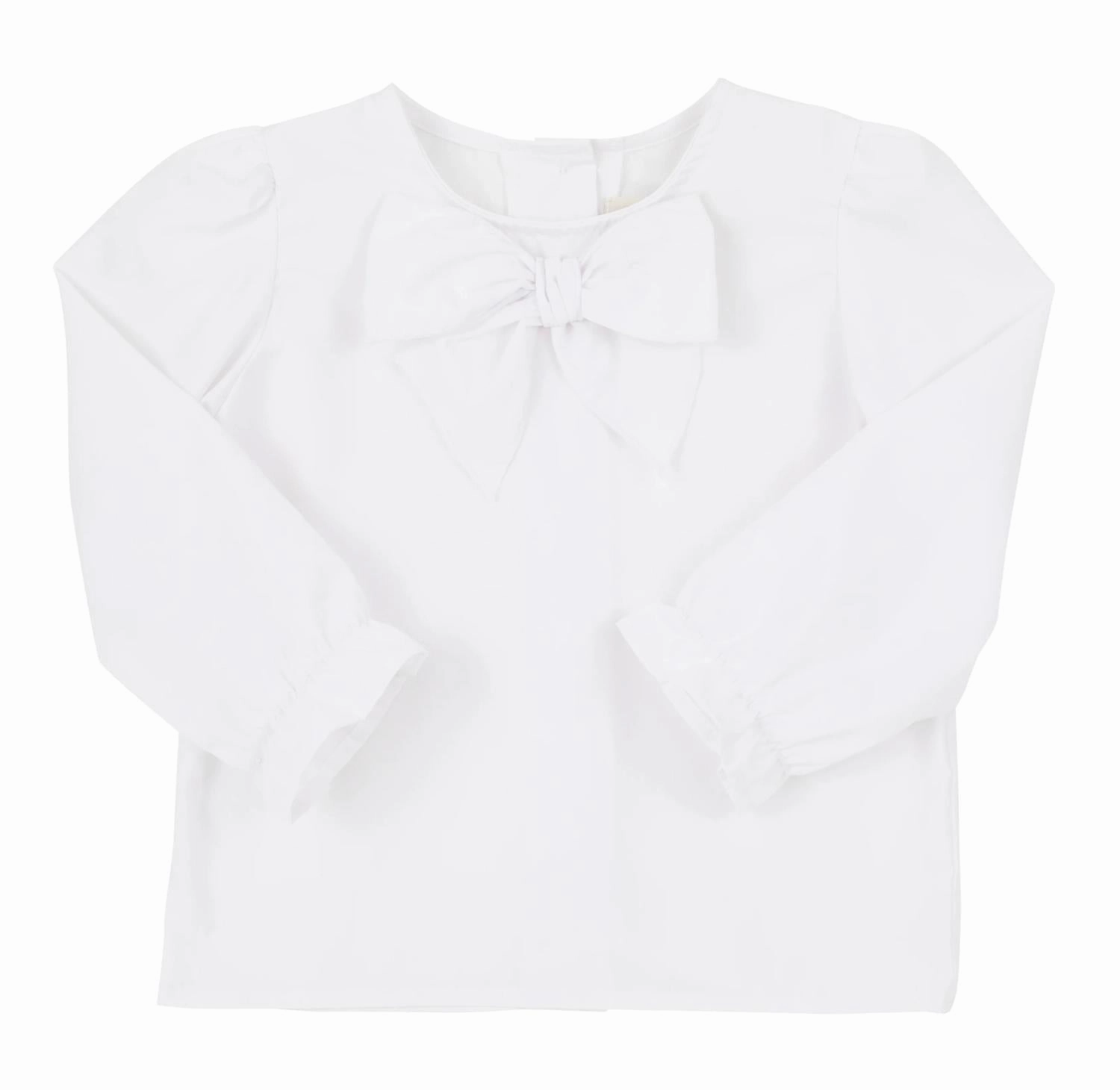 Girl's Beatrice Bow Blouse In Worth Avenue White ruffle tops girls, long sleeve tees girls