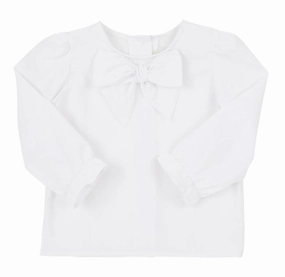 Girl's Beatrice Bow Blouse In Worth Avenue White ruffle tops girls, long sleeve tees girls