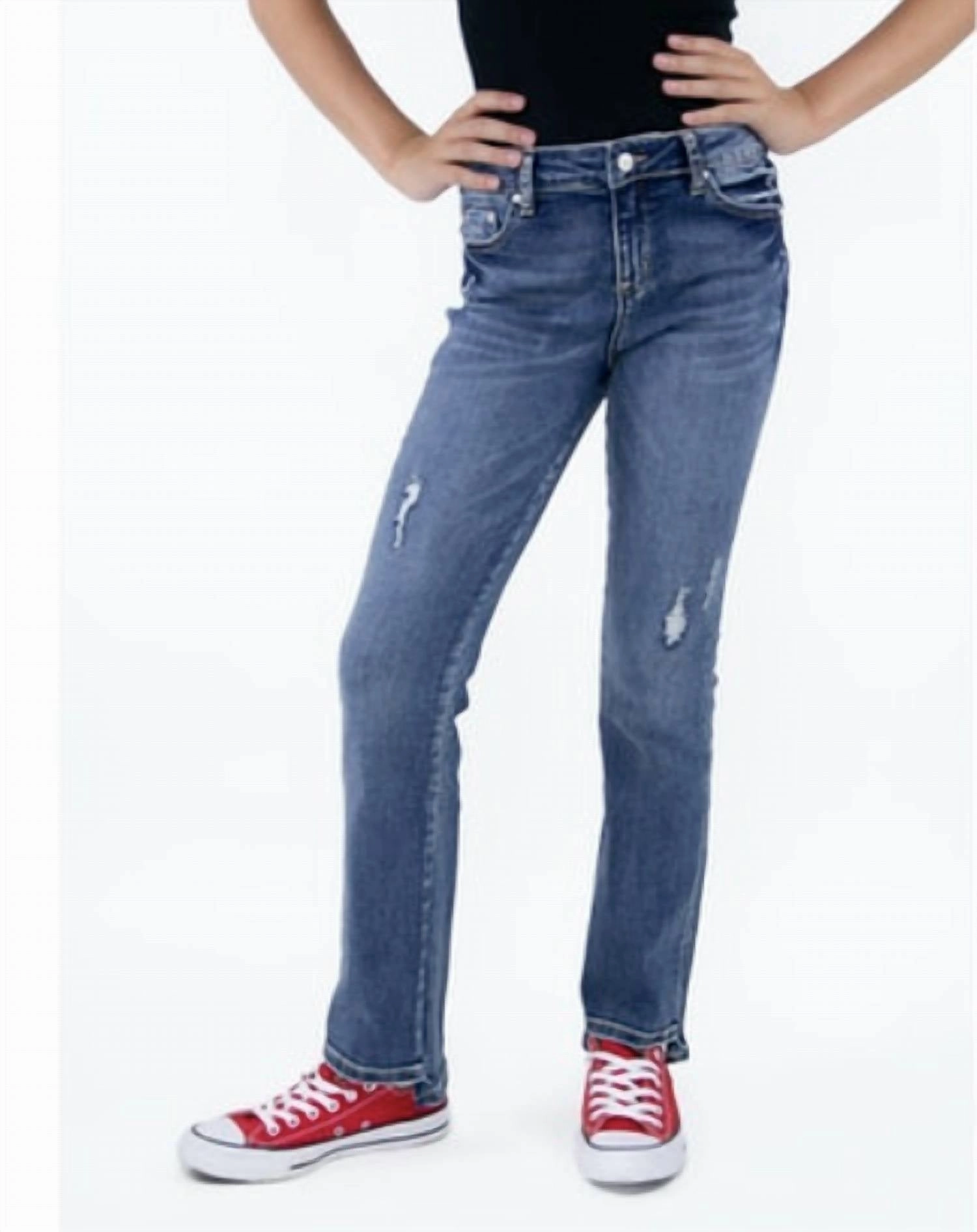 Girl's Boot Cut Jeans In Blue Girls Ripped Skinny Jeans