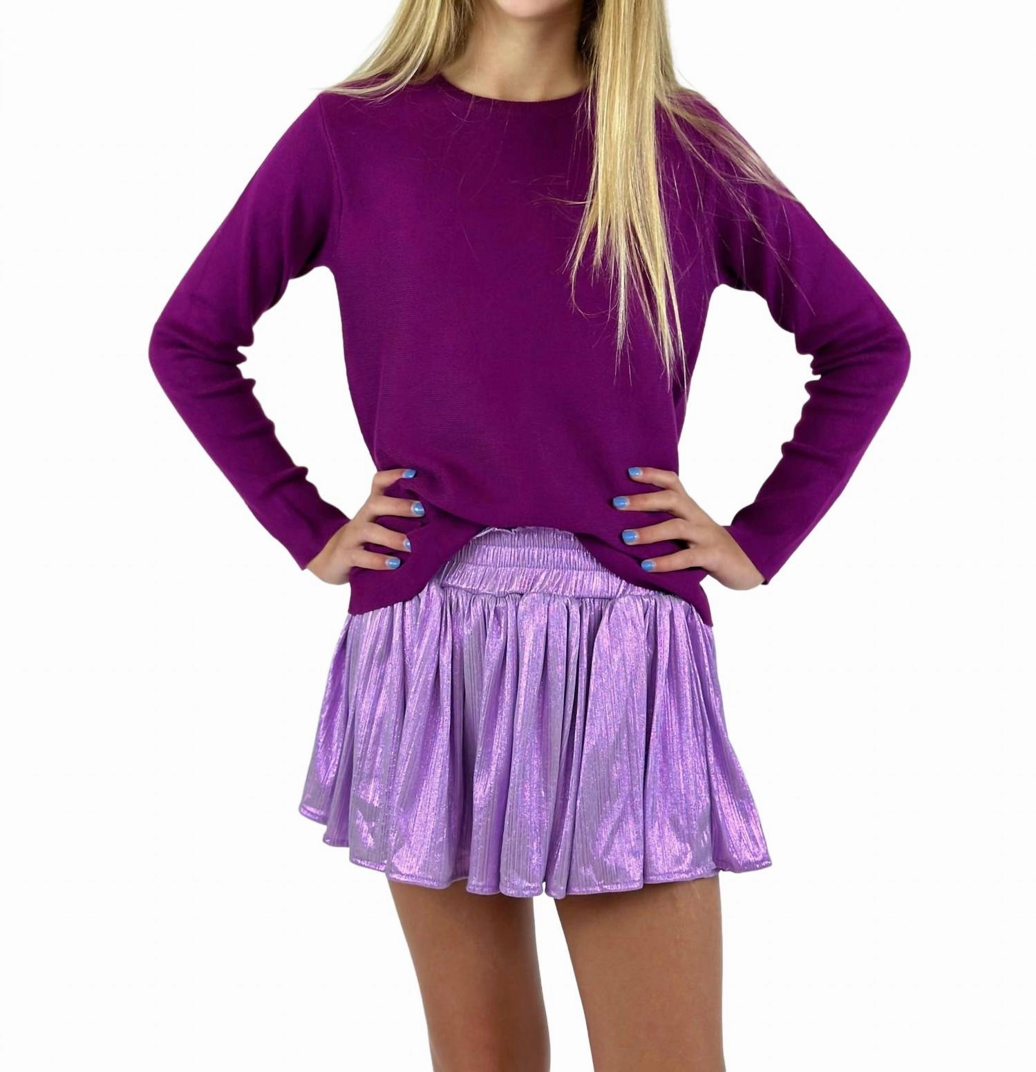 Girl's Boxy Knit Sweater In Magenta Girls Tunic Top
