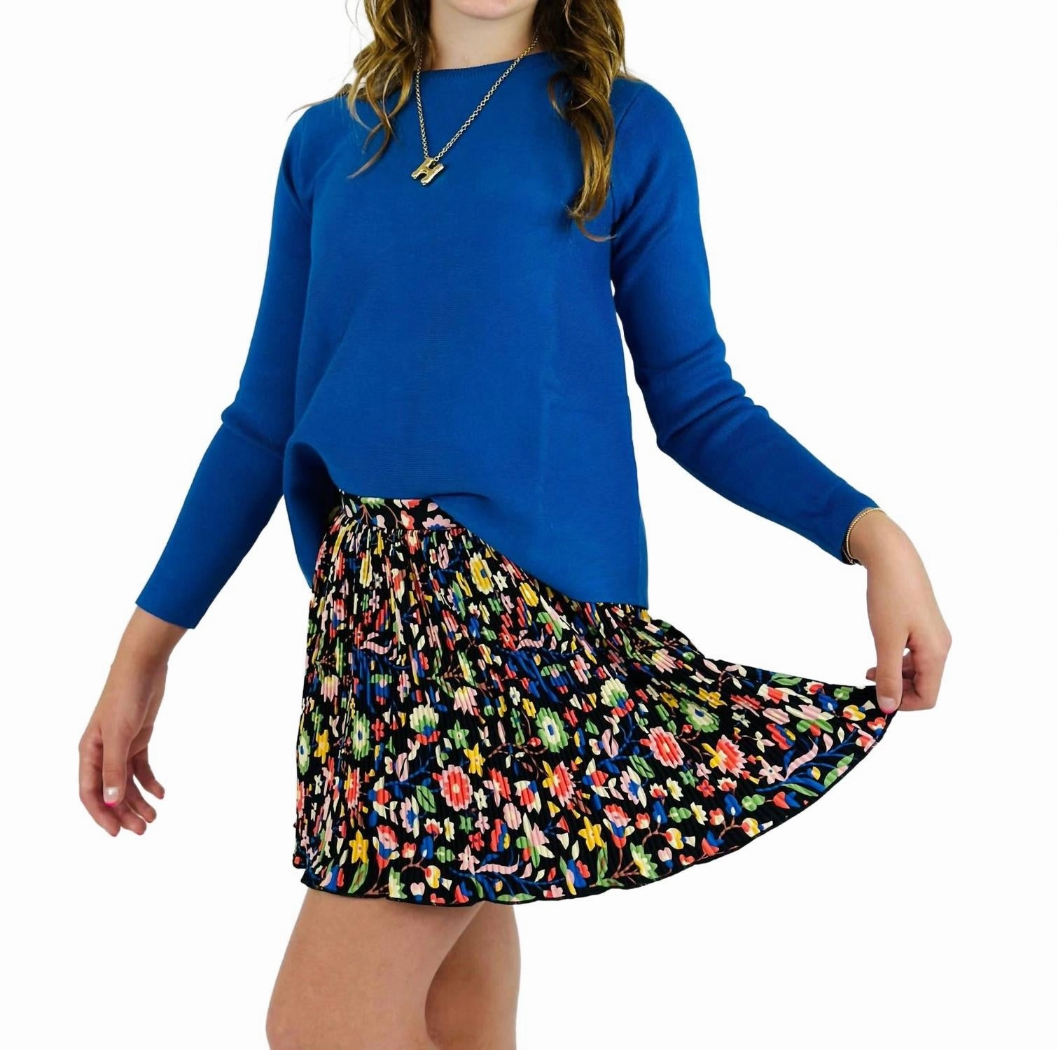 Girl's Boxy Knit Sweater In Royal Blue Girls Tunic Top