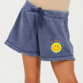 Girl's Burnout Be Happy Smiley Short In Navy girls bermuda shorts, bike shorts girls