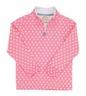 Girl's Canter Collar Half-Zip Pullover In Ballantyne Blooms With Barrington Blue Stork ruffle tops girls, long sleeve tees girls