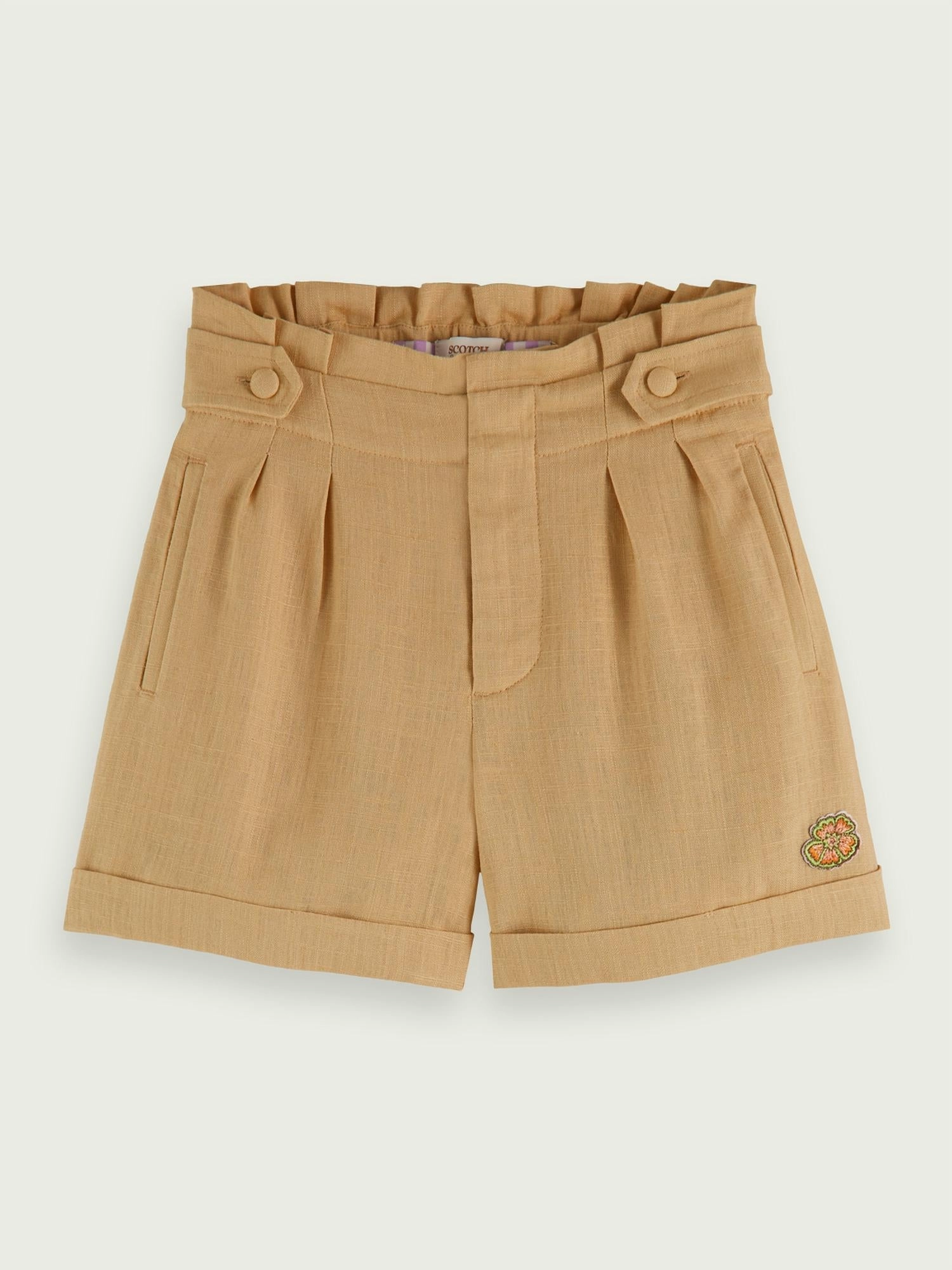 Girl's Checked Cotton-Linen Short In Sand girls bermuda shorts, bike shorts girls
