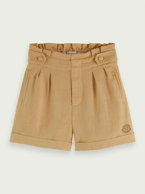 Girl's Checked Cotton-Linen Short In Sand girls bermuda shorts, bike shorts girls
