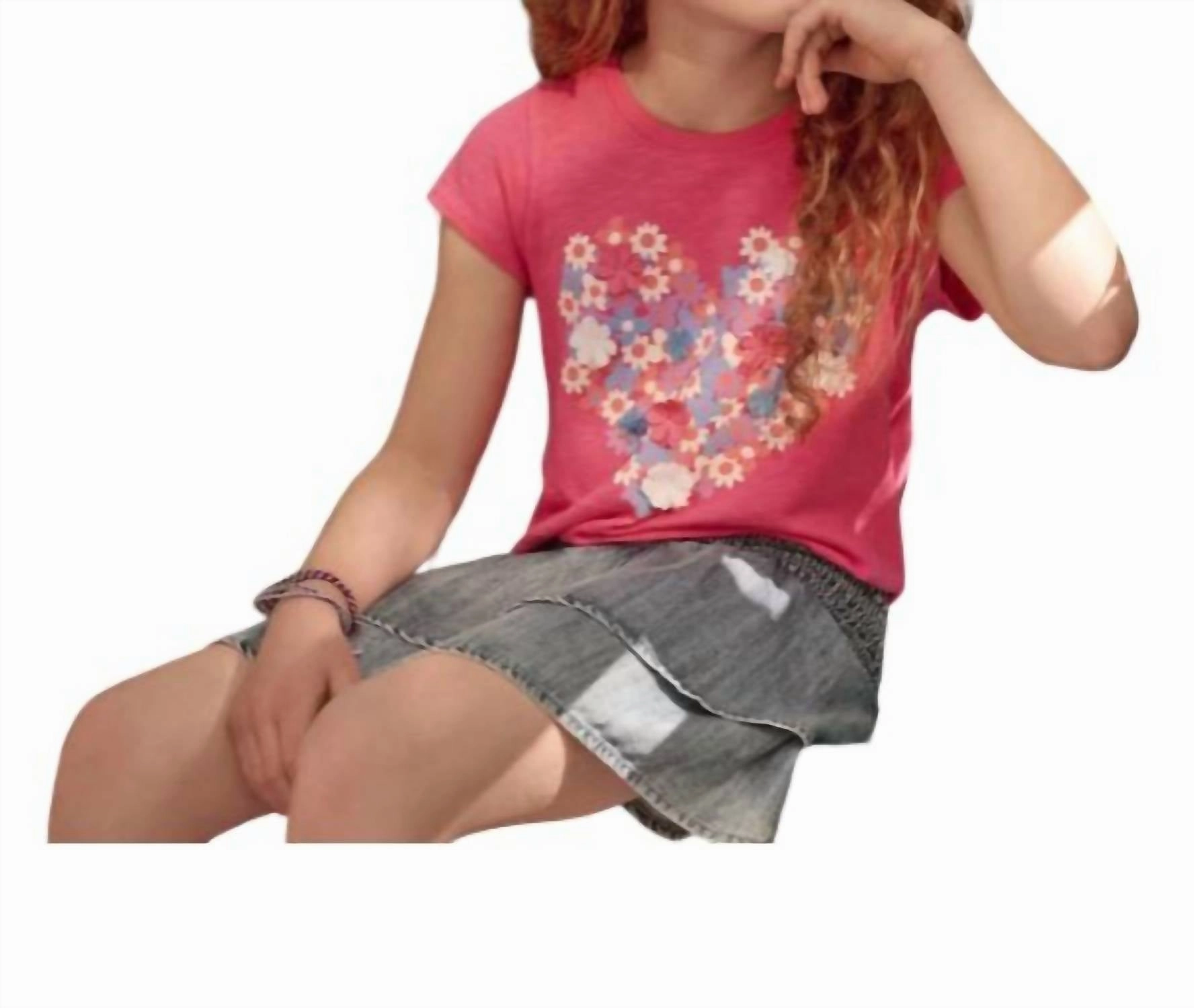 Girl's Chiffon Heart Tie Front Tee In Pink Girls Tunic Top