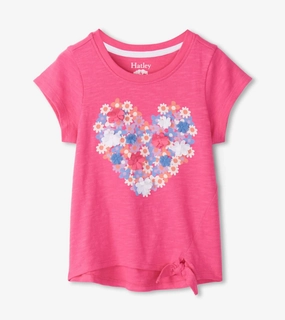 Girl's Chiffon Heart Tie Front Tee In Pink ruffle tops girls, long sleeve tees girls
