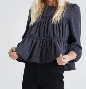Girl's Chloe Tiered Smocked Top In Night Shade ruffle tops girls, long sleeve tees girls