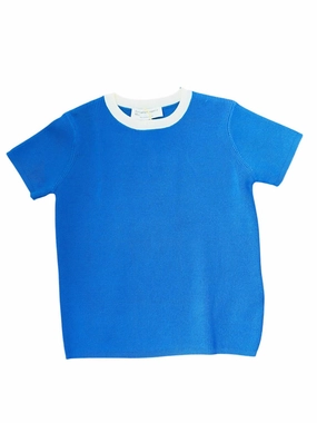 Girl's Contrast Short Sleeve Sweater In Blue/white ruffle tops girls, long sleeve tees girls