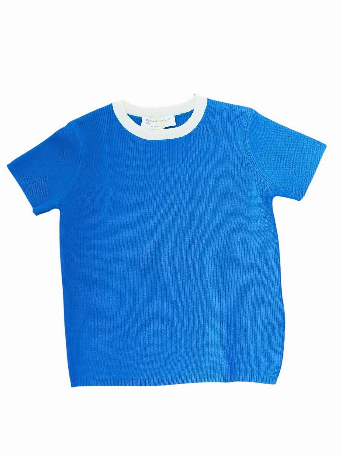 Girl's Contrast Short Sleeve Sweater In Blue/white ruffle tops girls, long sleeve tees girls