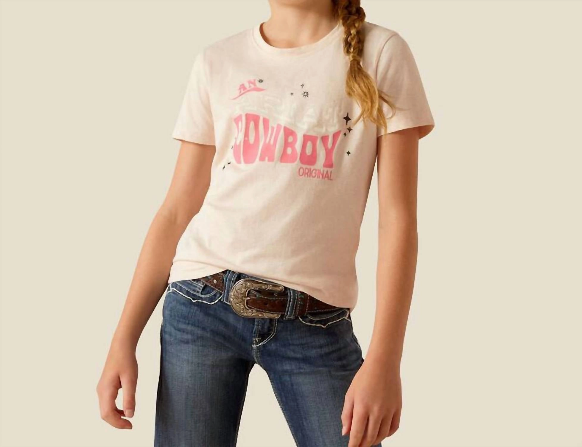 Girl's Cowboy T-Shirt In Pink ruffle tops girls, long sleeve tees girls