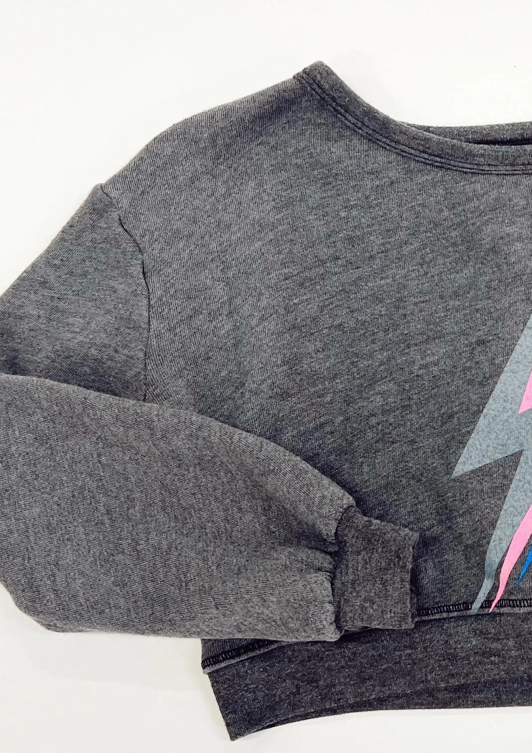 Girl's Crop Lightning Bolt Crew Shirt In Grey Girls Tunic Top