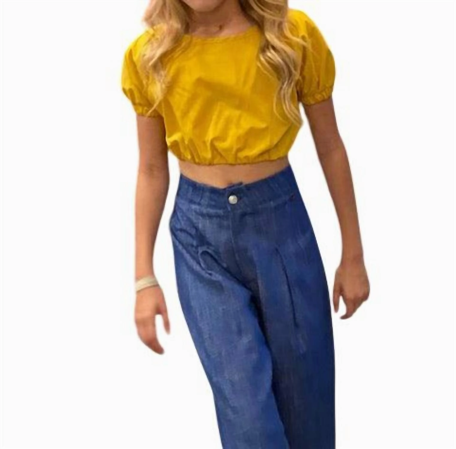 Girl's Crop Top In Mustard ruffle tops girls, long sleeve tees girls
