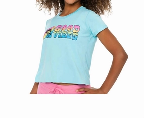 Girl's Cropped Good Vibes Tee In Blue ruffle tops girls, long sleeve tees girls