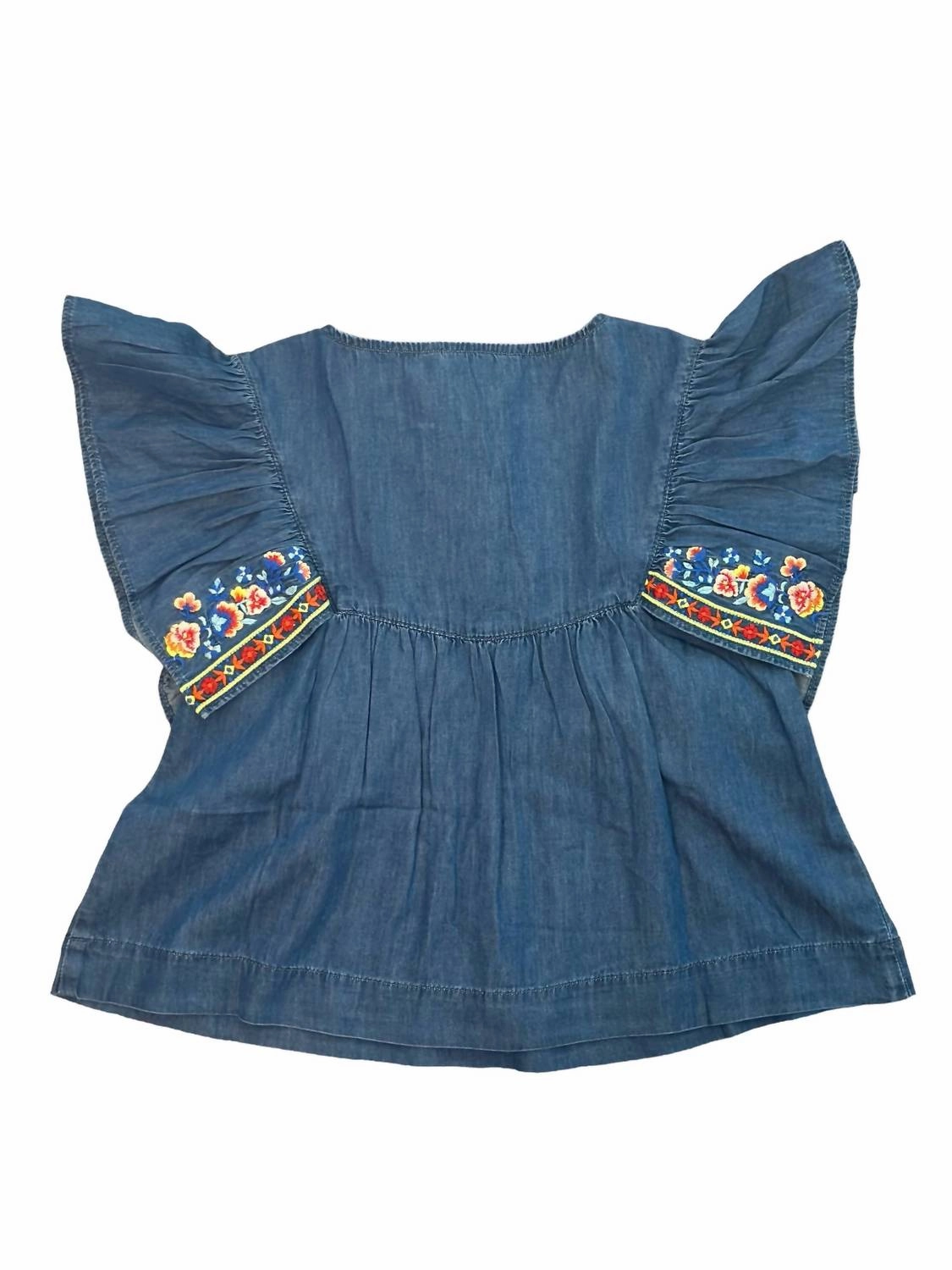 Girl's Daisy Embroidered Tassel Top In Navy Girls Tunic Top