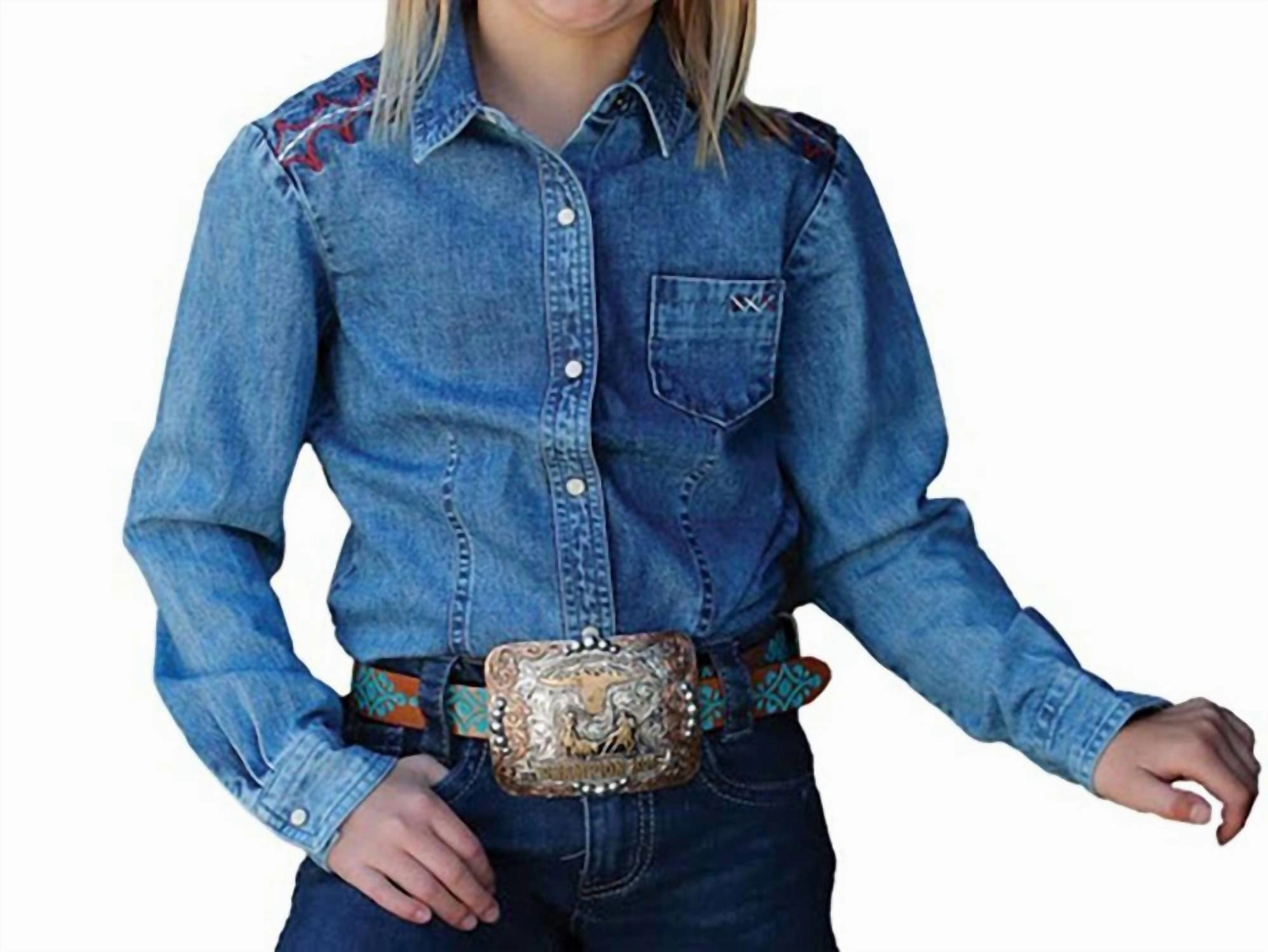 Girl's Denim Snap Long Sleeve Western Shirt Girls Sherpa Coat