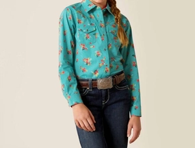 Girl's Esmerelda Shirt In Turquoise ruffle tops girls, long sleeve tees girls