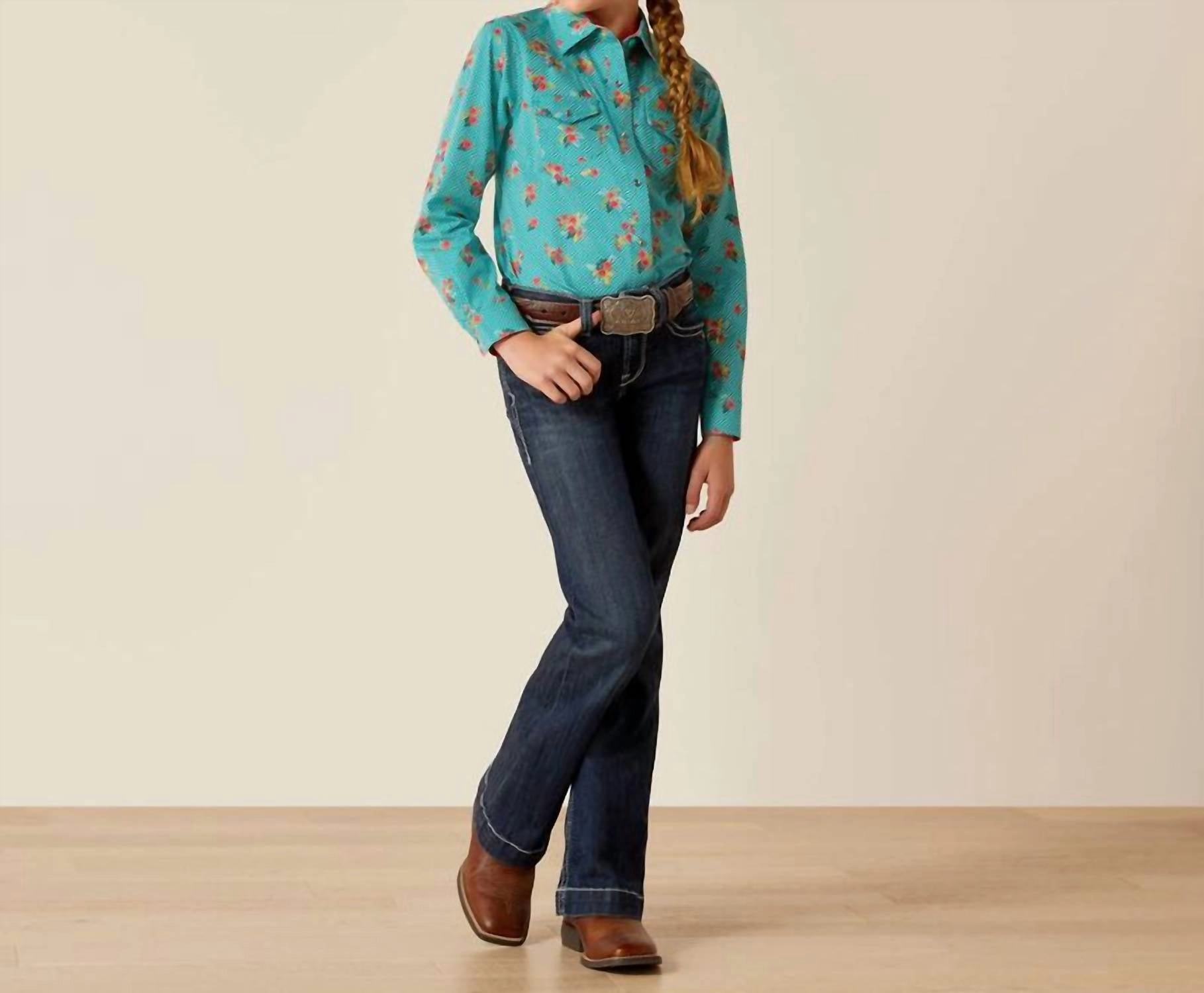 Girl's Esmerelda Shirt In Turquoise Girls Tunic Top