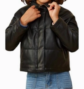 Girl's Faux Leather Jacket In Black girls trench coats, waterproof jackets girls