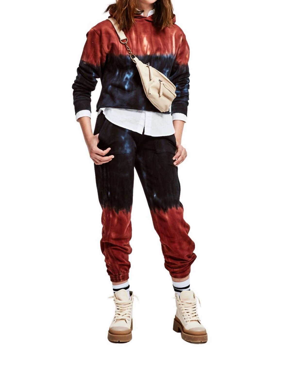 Girl's Fiery Tie Dye Jogger In Black,rust leggings girls, wide leg pants girls