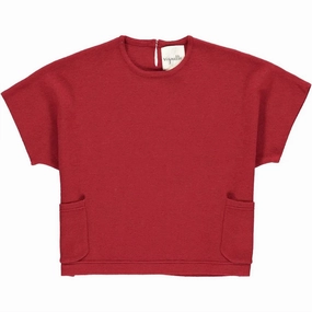 Girl's Fiona Short Sleeve Sweater In Burgundy ruffle tops girls, long sleeve tees girls