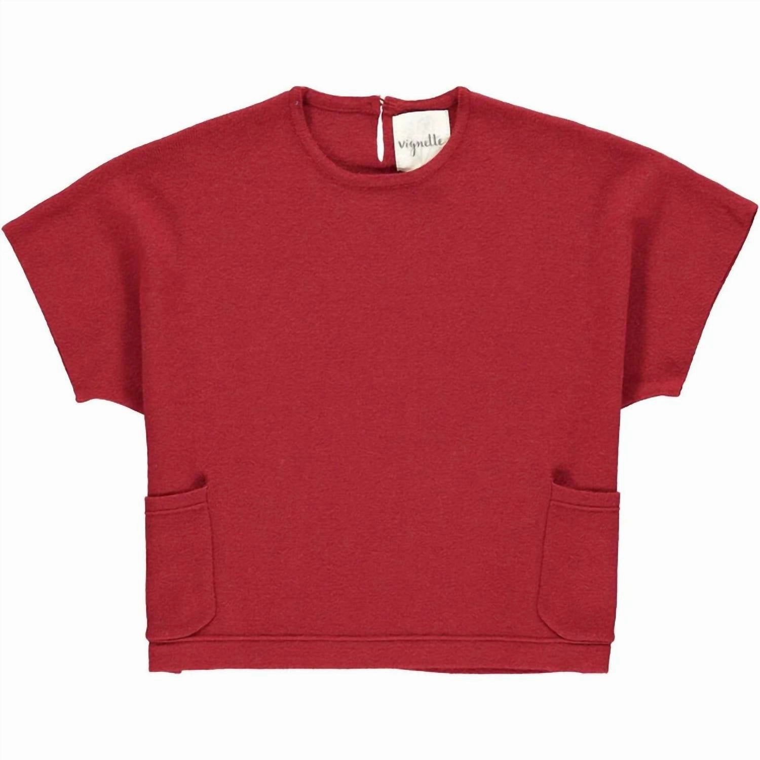 Girl's Fiona Short Sleeve Sweater In Burgundy ruffle tops girls, long sleeve tees girls