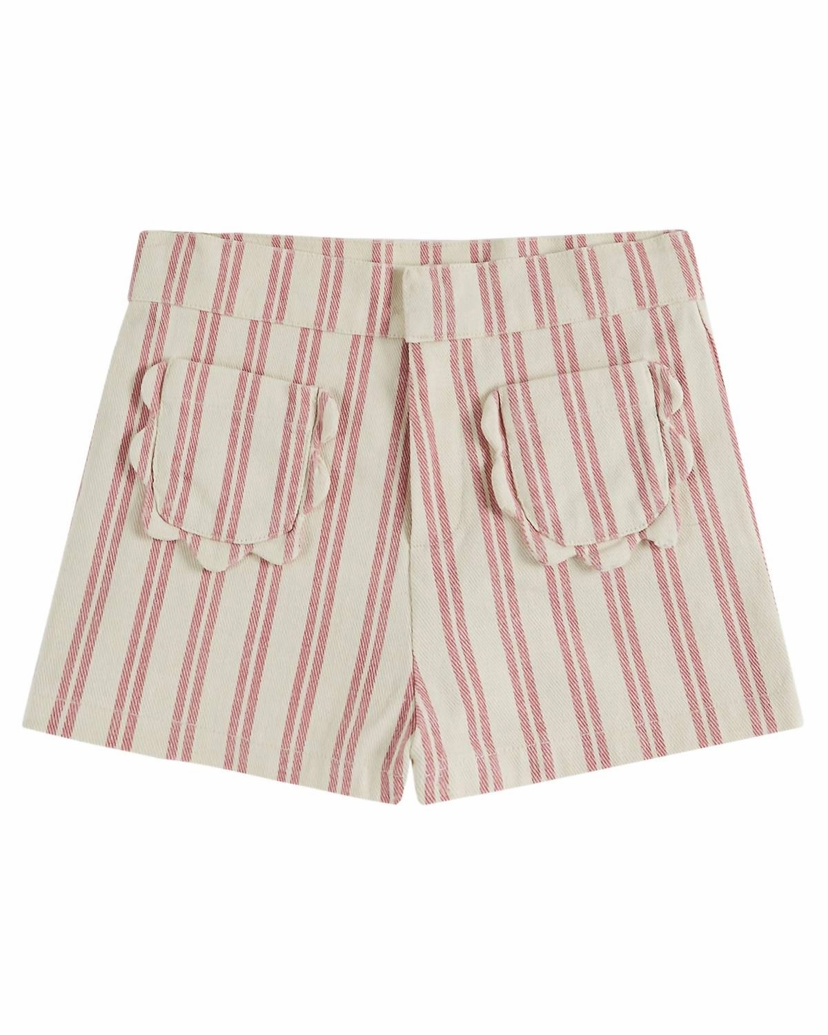 Girl's Flower Pocket Short In Pink Stripe girls bermuda shorts, bike shorts girls