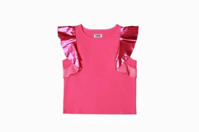 Girl's Flutter Sleeve Top In Pink ruffle tops girls, long sleeve tees girls